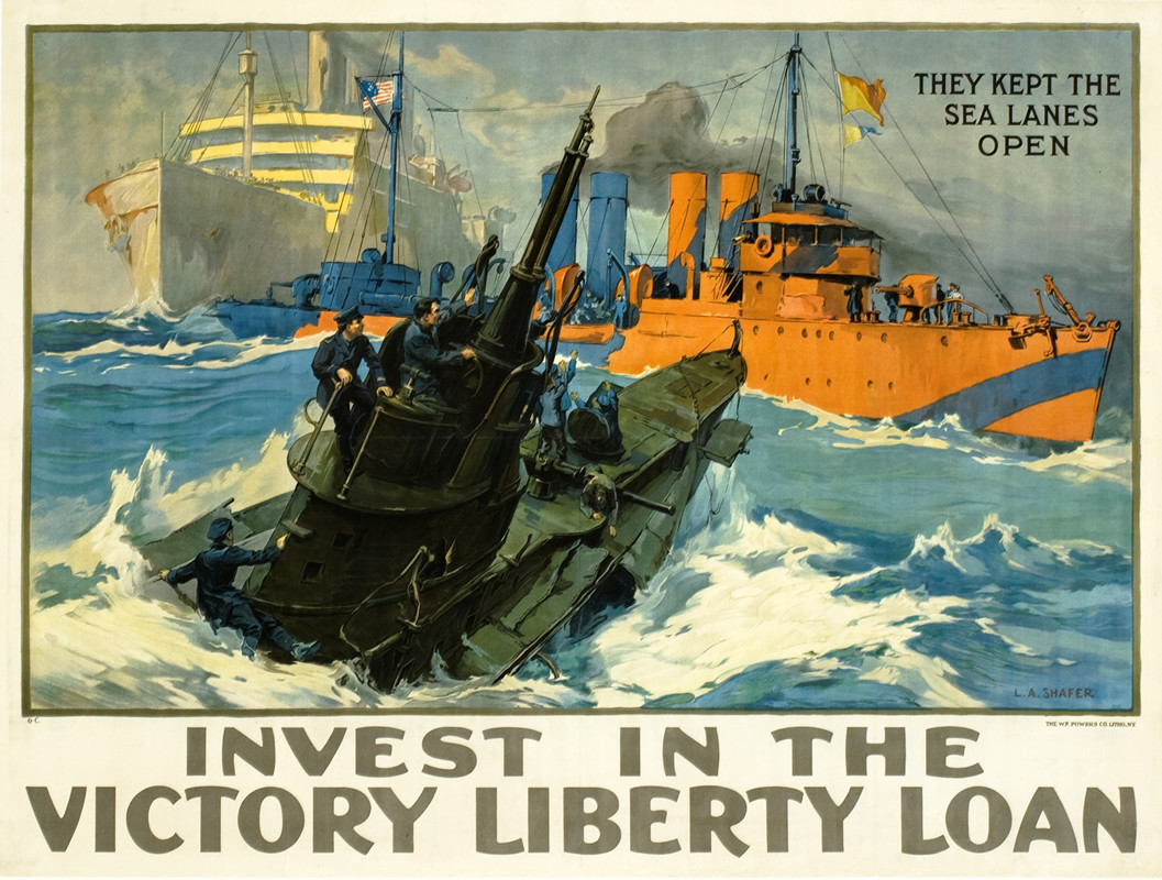 German submarine surrenders to 4 stacker American Destroyer