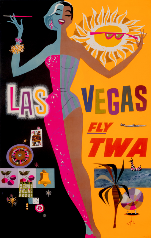 Glamorous woman by day and night colorfully attired; black, red, blue, yellow