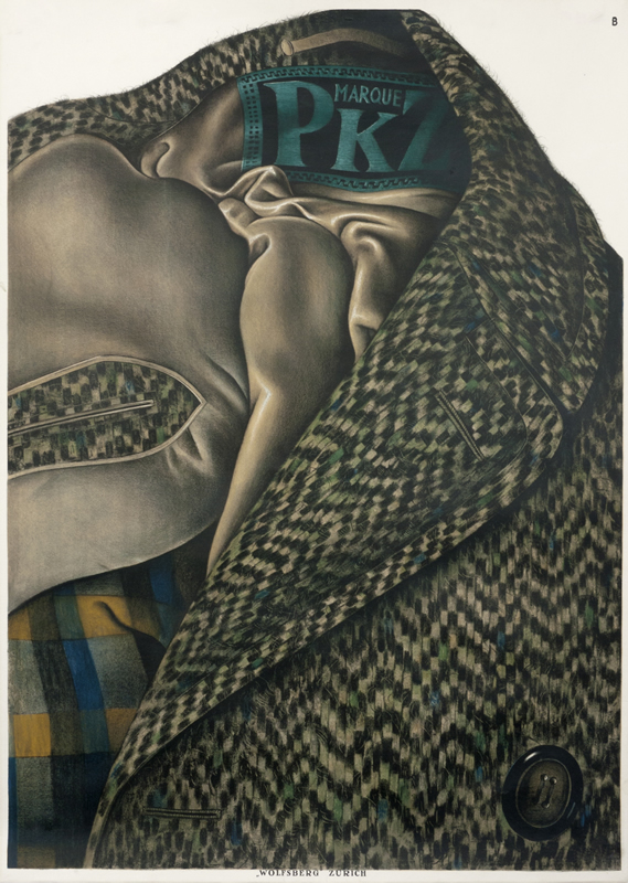 Hyper realistic wool coat with Pkz label; grey, blue, green