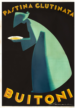 Nun leans over steaming bowl of pasta that she is carrying; green, yellow, black, orange