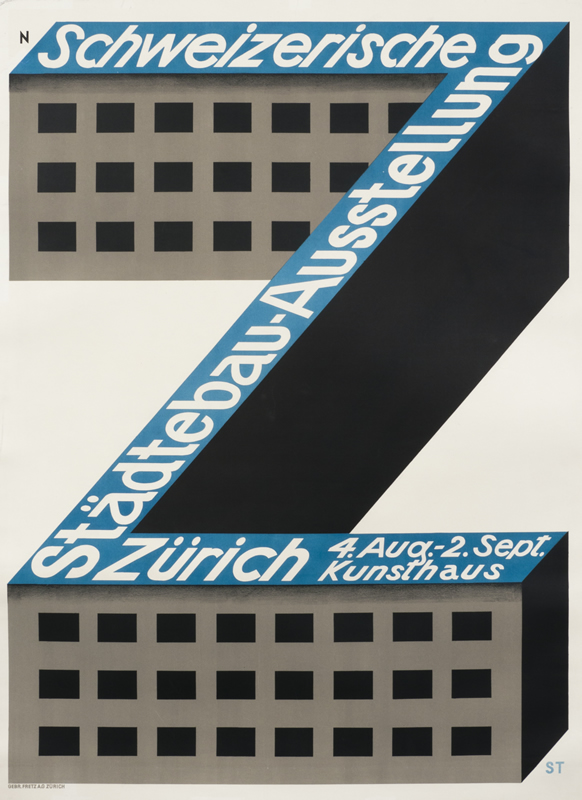 Building in shape of a large z; grey, black, blue