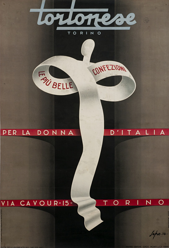 Abstract female figure composed of elegant fabric; black, red, white