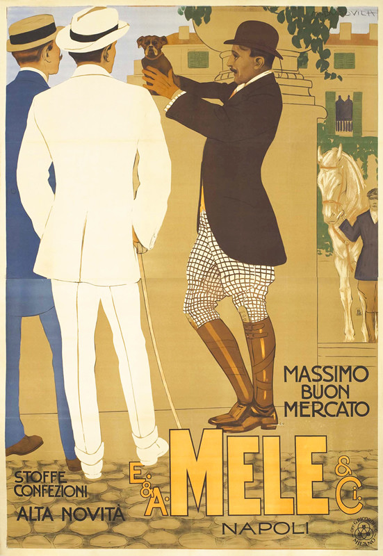 Three horseriders admire dog near stable; brown, white, blue, green